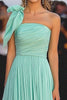 Load image into Gallery viewer, One Shoulder Mint A Line Ruched Long Formal Dress