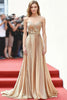 Load image into Gallery viewer, Champagne Metallic Strapless A Line Formal Dress with 3D Flower