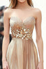 Load image into Gallery viewer, Champagne Metallic Strapless A Line Formal Dress with 3D Flower