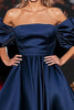 Load image into Gallery viewer, Navy Ball Gown Satin Puff Sleeves Long Formal Dress