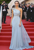 Load image into Gallery viewer, Sky Blue One Shoulder Chiffon Formal Dress with Beading