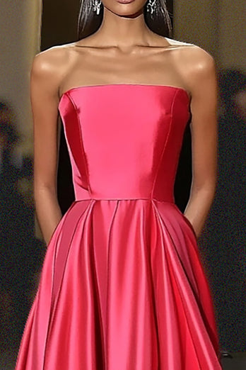 Watermelon A Line Strapless Satin Long Formal Dress