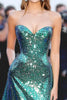 Load image into Gallery viewer, Dark Green Sparkly Sequin Strapless Floor Length Formal Dress