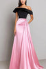 Load image into Gallery viewer, Black Pink Satin A Line Gala Dress with Side Cape