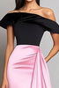 Load image into Gallery viewer, Black Pink Satin A Line Gala Dress with Side Cape