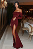 Load image into Gallery viewer, Off The Shoulder Burgundy Sheath Long Gala Dress with Slit