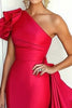 Load image into Gallery viewer, Watermelon One Shoulder Ruffled Sheath Gala Dress with Cape