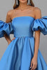 Load image into Gallery viewer, Blue A Line Satin Puff Sleeves Long Gala Dress