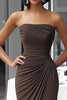 Load image into Gallery viewer, Coffee Strapless Sheath Ruched Floor Length Gala Dress