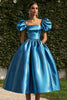 Load image into Gallery viewer, Ball Gown Blue Satin Square Neck Tea Length Gala Dress