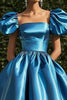 Load image into Gallery viewer, Ball Gown Blue Satin Square Neck Tea Length Gala Dress