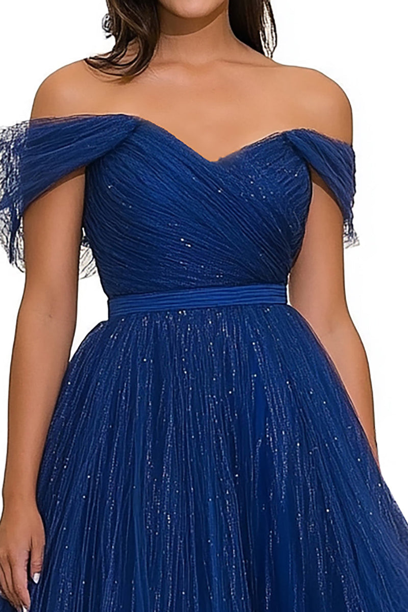 Load image into Gallery viewer, Ball Gown Sparkly Royal Blue Tulle Long Gala Dress