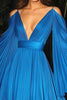 Load image into Gallery viewer, Blue Deep V Neck Chiffon A Line Gala Dress with Flutter Sleeves