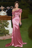 Load image into Gallery viewer, Elegant Pink One Shoulder Satin Sheath Long Gala Dress