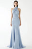 Load image into Gallery viewer, Light Blue Halter Sheath Crepe Floor Length Gala Dress