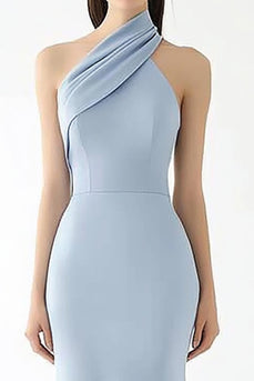 Light Blue Halter Sheath Crepe Floor Length Gala Dress