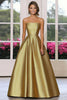 Load image into Gallery viewer, Metallic Gold Satin Strapless Ball Gown Long Gala Dress