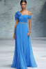 Load image into Gallery viewer, Blue Off the Shoulder A Line Chiffon Ruffled Long Gala Dress