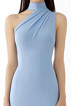 Light Blue Halter Sheath Crepe Long Gala Dress