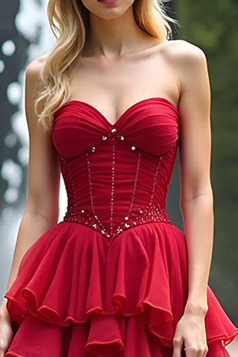 Sparkly Red A Line Tiered Long Tulle Prom Dress