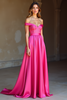 Load image into Gallery viewer, Fuchsia A Line Off the Shoulder Long Satin Prom Dress