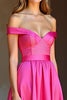 Load image into Gallery viewer, Fuchsia A Line Off the Shoulder Long Satin Prom Dress