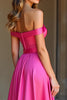 Load image into Gallery viewer, Fuchsia A Line Off the Shoulder Long Satin Prom Dress