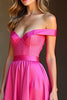 Load image into Gallery viewer, Fuchsia A Line Off the Shoulder Long Satin Prom Dress