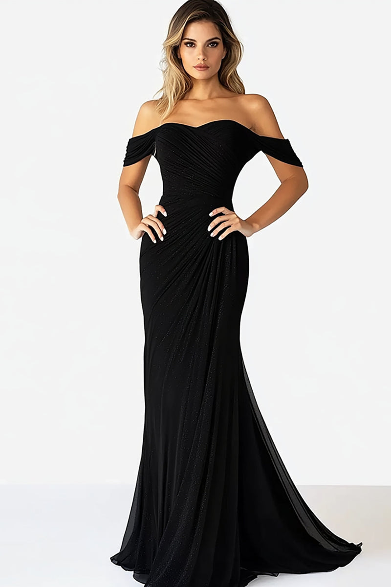 Load image into Gallery viewer, Black Mermaid Off the Shoulder Chiffon Prom Dress