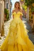 Load image into Gallery viewer, Yellow A Line Tiered Off the Shoulder Long Prom Dress