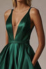 Load image into Gallery viewer, Dark Green V-Neck A Line Long Satin Prom Dress with Slit