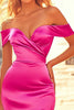 Load image into Gallery viewer, Fuchsia Mermaid Off the Shoulder Long Satin Prom Dress with Slit