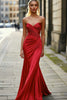 Load image into Gallery viewer, Red Mermaid Sweetheart Satin Prom Dress with Ruches