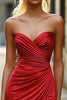 Load image into Gallery viewer, Red Mermaid Sweetheart Satin Prom Dress with Ruches