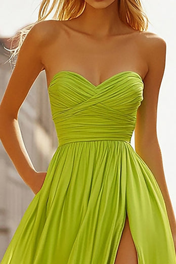 Lemon Green A-Line Sweetheart Chiffon Prom Dress with Ruches