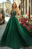 Load image into Gallery viewer, Dark Green Halter A Line Long Satin Prom Dress with Lace Appliques