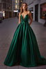 Load image into Gallery viewer, Dark Green V-Neck A Line Long Satin Prom Dress