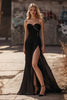 Load image into Gallery viewer, Black Sheath Sweetheart Chiffon Prom Dress with Slit