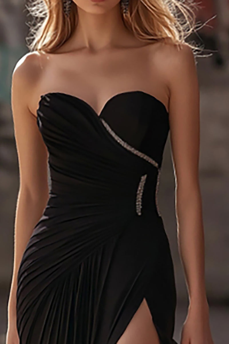 Load image into Gallery viewer, Black Sheath Sweetheart Chiffon Prom Dress with Slit