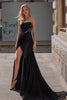 Load image into Gallery viewer, Black Sheath Strapless Satin Prom Dress with Beading