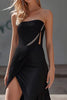 Load image into Gallery viewer, Black Sheath Strapless Satin Prom Dress with Beading