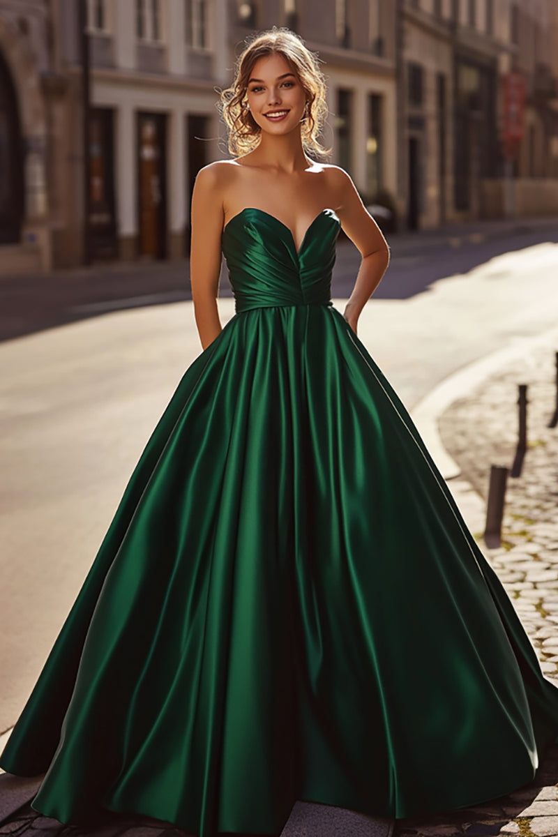 Load image into Gallery viewer, Dark Green Sweetheart A Line Long Satin Prom Dress