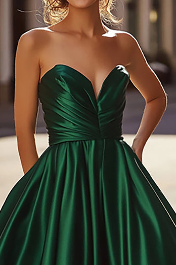 Dark Green Sweetheart A Line Long Satin Prom Dress