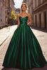 Load image into Gallery viewer, Dark Green Sweetheart A Line Ruched Satin Prom Dress