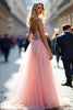 Load image into Gallery viewer, Pink V-Neck Sparkly A Line Long Corset Prom Dress