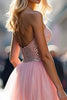 Load image into Gallery viewer, Pink V-Neck Sparkly A Line Long Corset Prom Dress