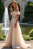 Load image into Gallery viewer, Sparkly Champagne Off The Shoulder Long Chiffon Bridesmaid Dress