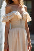 Load image into Gallery viewer, Sparkly Champagne Off The Shoulder Long Chiffon Bridesmaid Dress