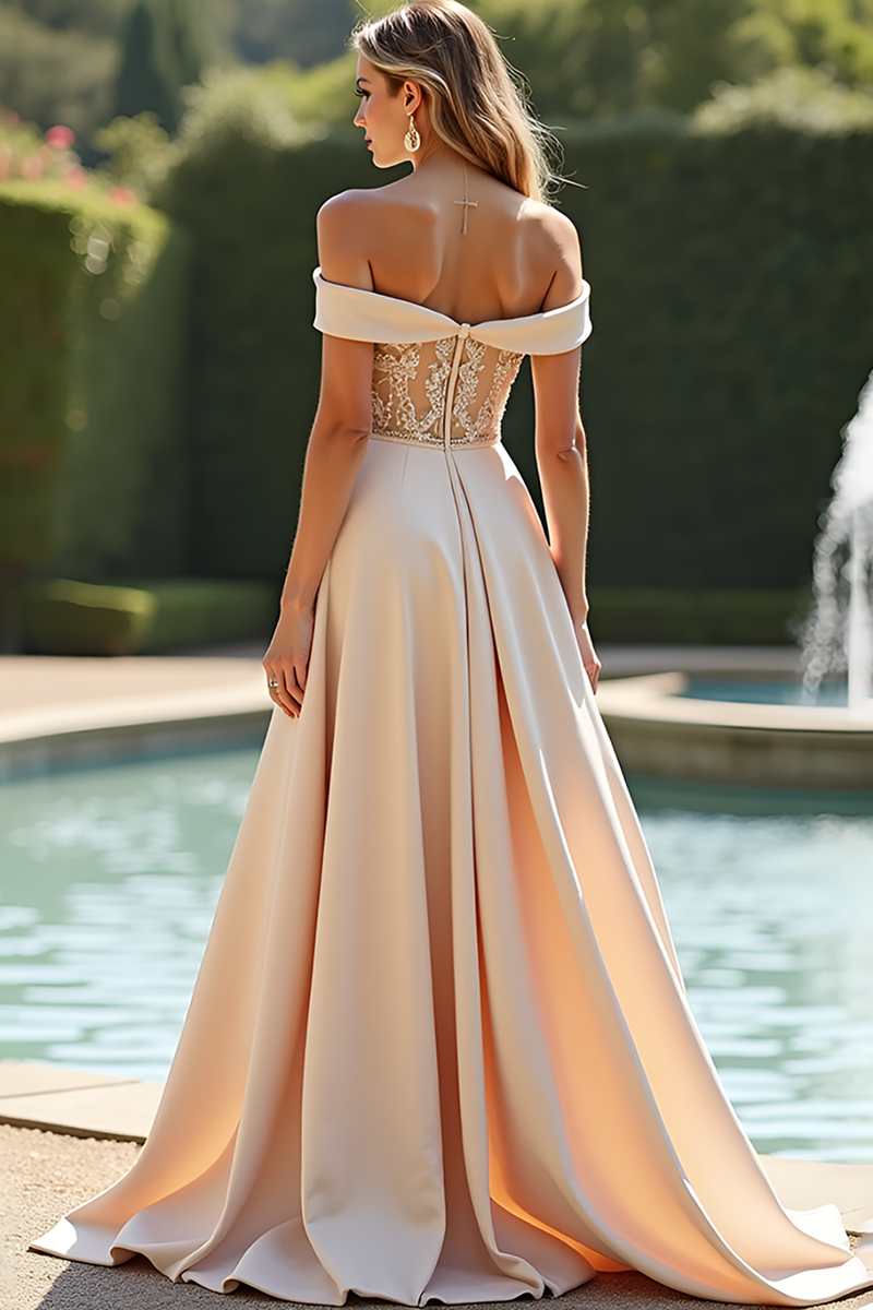 Load image into Gallery viewer, Champagne A Line Long Satin Bridesmaid Dress