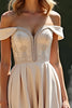 Load image into Gallery viewer, Champagne A Line Long Satin Bridesmaid Dress